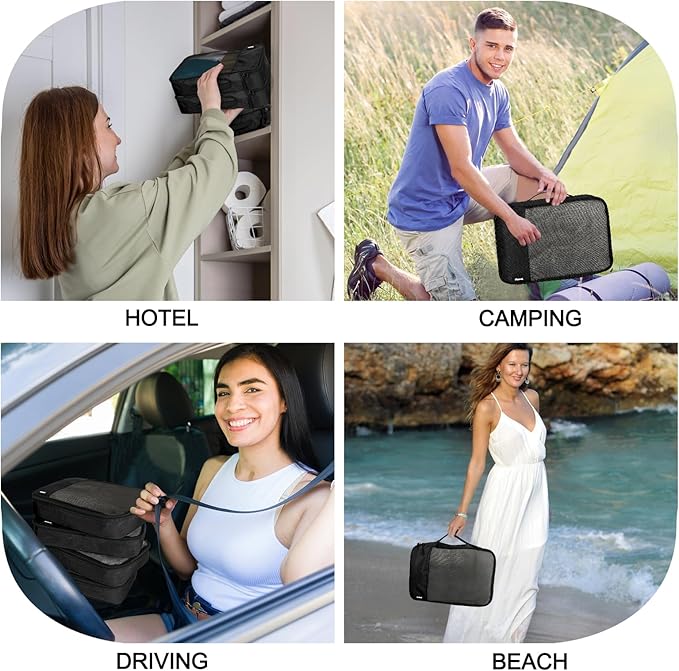 Packing Cubes for Travel Essentials,4 Set Packing Cubes for Suitcases,Lightweight Mesh Luggage Organizer Bag,Black