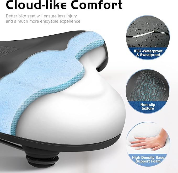 Bicycle Seat, Bike Seat for Women Men Extra Comfort Wide, Oversized Comfortable Seats Saddle for Peloton Bikes, Fit for Exercise Bikes, Electric Bikes, Mountain Bikes, Cruiser Bikes