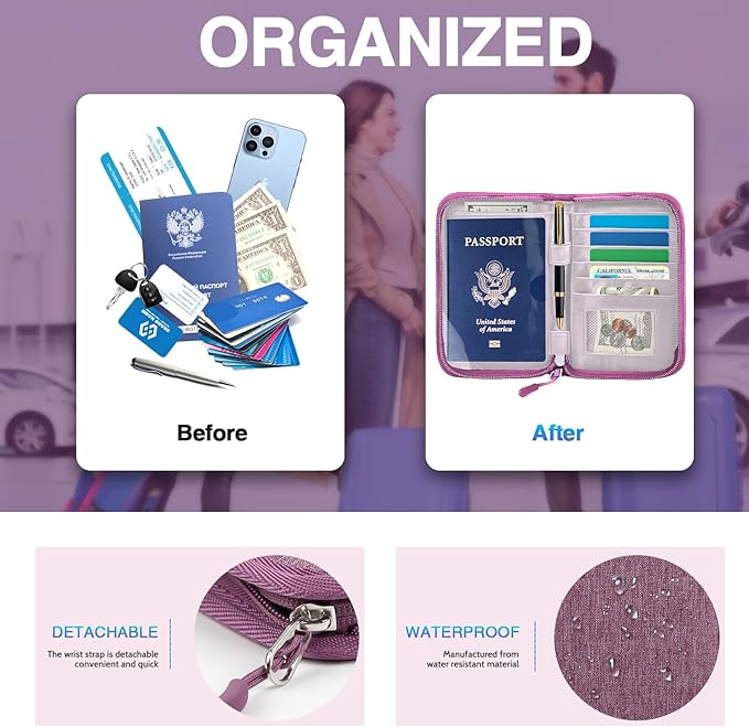 Passport Holder for Travel, Women Rfid Blocking Passport Wallet, Travel Essentials Premium Wallets, Waterproof Passport Holders Bag for Men Traveling, Travel Document Organizer Credit Cards Case
