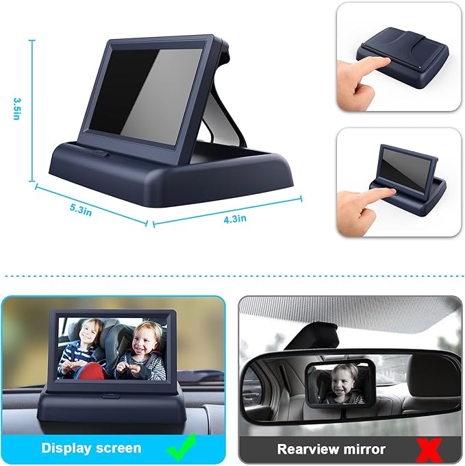 Baby Car Mirror with 4.3'' HD Night Vision Function Display, Safety Car Seat Camera with Wide Crystal Clear View, Easily Observe The Baby’s Move(Not USB)