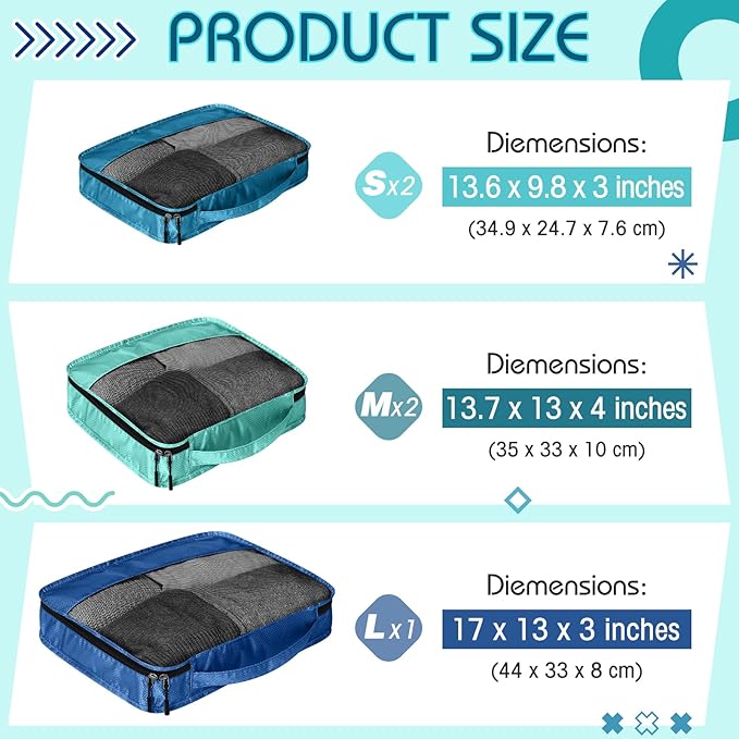 5 Pcs Packing Cubes for Suitcase Large Travel Cubes Carry on Luggage Organizer Bags for Clothes Accessories(Mixed,Blue)