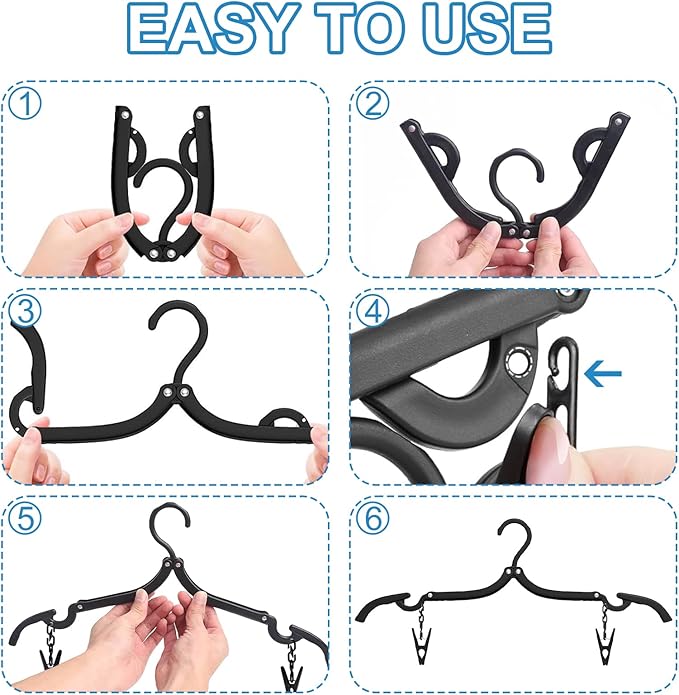 30 Pack Foldable Travel Hangers with 20 Clips - Cruise Essentials 2025 Lightweight Portable Collapsible Plastic Hangers Travel Must Haves for Suitcase, Flying, Camping, Hotel, RV