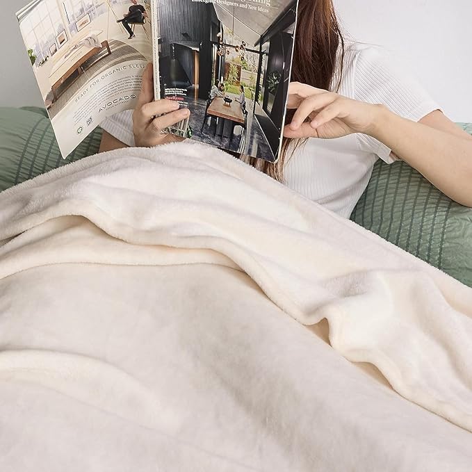 HOZY Soft Blanket King Size Fleece Warm Fuzzy Throw Blankets for The Bed Sofa Lightweight 350GSM Ivory 90"*108"