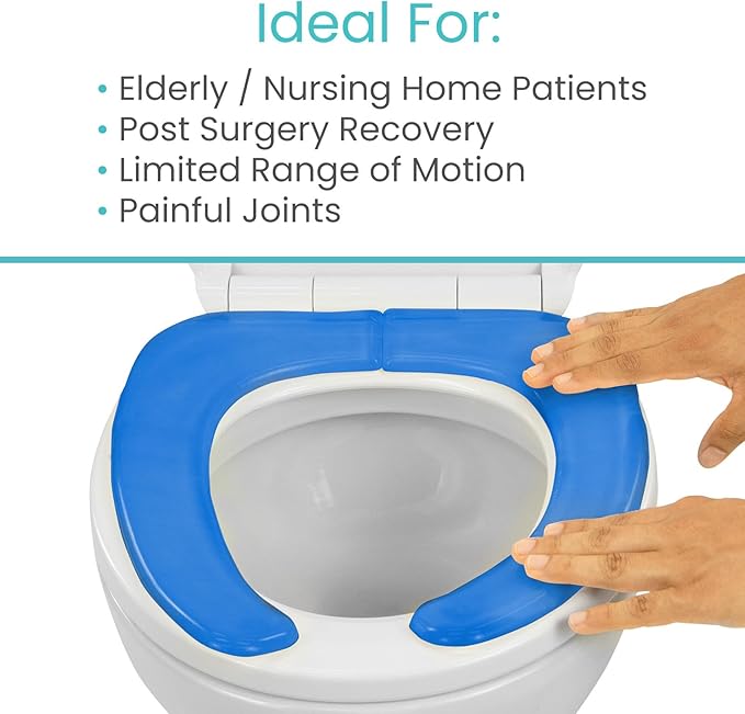 Vive Gel Toilet Seat Cushion Cover - Raised Padded Riser Cushion for Elongated, Standard, and Commode Chairs- Seat Warmer Pressure & Pain Relief Comfort- Adhesive Donut Pad for Elderly, Seniors (Blue)