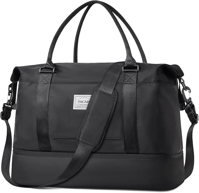 BAGAIL Travel Duffel Bag - Weekender, Overnight Gym Carry On Tote with Wet Pocket, Hospital Mom Bag for Labor and Delivery - Extra Large, Black