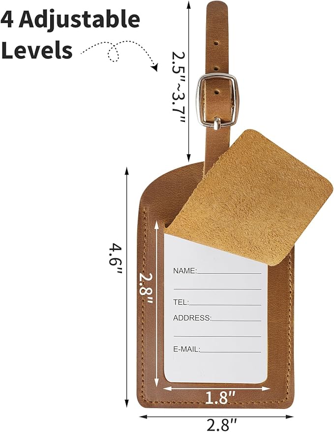 Ringsun Genuine Leather Luggage Tag for Suitcases ID Tags Bag Tags for Luggage (6 Pack)