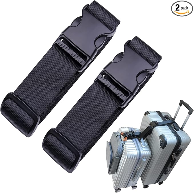 Luggage Straps,Luggage Connector, Straps for Suitcase， Heavy Duty Adjustable Suitcase Belt Travel Attachment Travel Accessories for Connecting Your Luggage (Black)