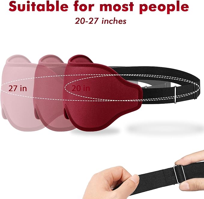Sleep Eye Mask for Men Women, Sleeping Mask for Side Sleeper, Travel Blackout Night Blindfold Eye Shade Cover with Adjustable Strap (Red-3D)