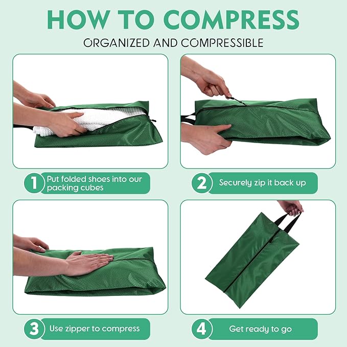 6 Pcs Travel Shoe Bags with Zipper Portable Suitcase Shoe Organizer Packing for Men Women Nylon Multicolor(L,Green)