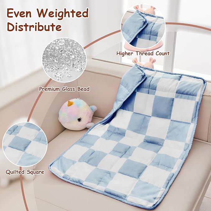 yescool Blue Checkered Weighted Lap Pad 2 Pounds Cooling Weighted Lap Blanket, Plaid Small Weighted Blanket, Weighted Throw Blankets Gifts for Travel Indoor Outdoor, 20"x30"