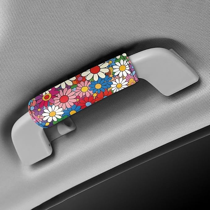 BIGCARJOB 2 Pieces Luggage Handle Wrap with Pink Hippie Daisy Print Trolley Case Grip Suitcase Identifier Protective Cover Luggage Handles Wrap Grips Women Girls Luggage Accessories