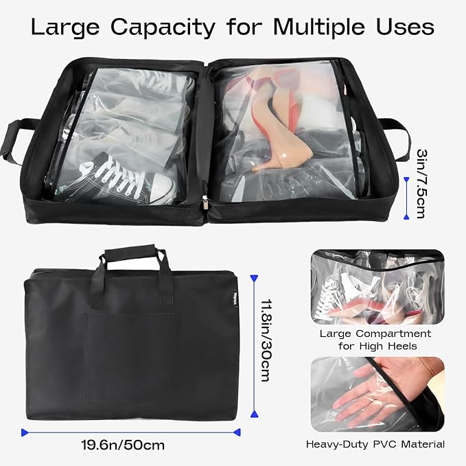 Shoe Bag for Travel with Handle, Travel Shoe Organizer Portable Luggage Shoe Storage Bag, Shoe Bags for Packing in Suitcase (Black)