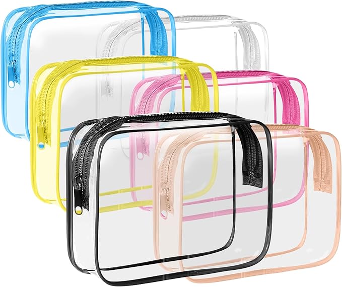 6 Pack Toiletry Bag Makeup Bag Cosmetic Bag, TSA Approved Clear Travel Toiletry Bag wih Zippers, Quart Size Travel Makeup Cosmetic Bag for Women Men, Carry on Airport Airline Compliant Bag, 6 Colors
