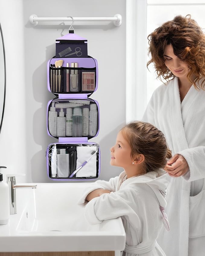 Maliton Toiletry Bag for Men & Women Travel Toiletry Bag Hanging Toiletry Bag Hygiene Organizer with 4 Compartments Waterproof Bathroom Shower Bag Large Toiletries Travel Bag (Purple)