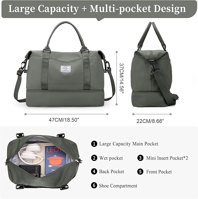Weekender Bags for Women,Personal Item Travel Bag with Shoes Compartment,Overnight Travel Duffel Bag with Toiletry Bag