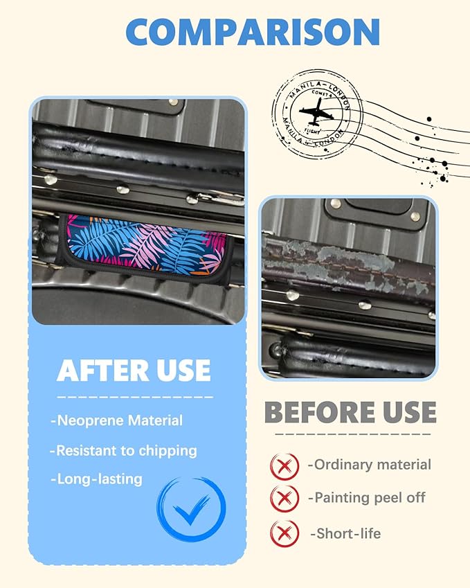 Slohif Luggage Handle Wrap 3Pcs Suitcase Identifier - Bag Strap Cover For Bogg Travel Accessories Easy Identification Bright Marker Sleeve Grips Comfort Neoprene Concealed Tag For Airport Color Leaf