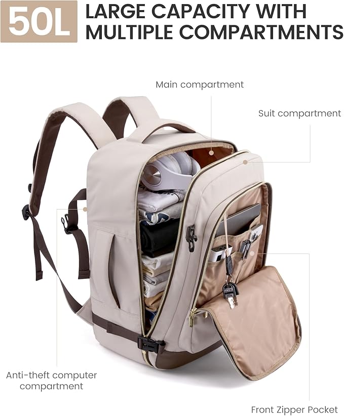LOVEVOOK 50L Travel Backpack for Women Men with Garment Bag, Airline Approved Carry on Luggage Travel Essentials with 3 Packing Cubes, TSA Overnight Bags Weekender Essentials Backpacks fits 17" Laptop