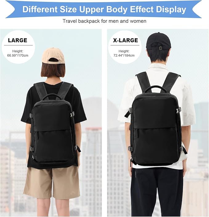 coowoz Black Travel Backpack For Women Men Airline Approved,Carry On Backpack,Large Hiking Backpack Waterproof Outdoor Sports Rucksack Casual Daypack Fit 15.6 Inch Laptop Backpack College Backpack