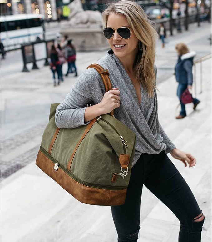 S-ZONE Weekender Bags for Women and Men Travel Duffel Bags with Shoe Compartment Overnight Carry on Duffle Tote Bag