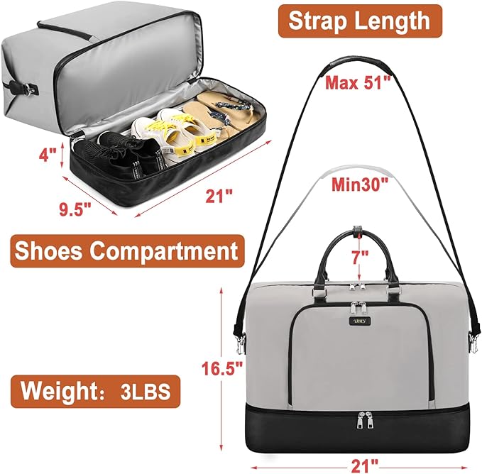 Travel Weekender Bag for Women, 21" Overnight Bag with Shoe Compartment 50L Large Travel Duffel Bag Carry On Tote for Weekend, Overnight, Business Trips, Water Resistant