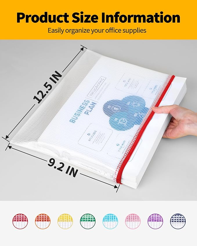 SUNEE Mesh Zipper Pouch 9.2x12.5 in (8 Colors, 24 Packs),Extra Large Water-Resistant Zip Bag for School Office Supplies, Puzzles & Games Organizing Storage