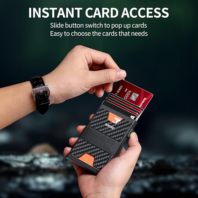 SEMORID Slim Wallet for Men, Minimalist RFID Blocking Mens Wallet with Pop Up Case, Thin Metal Credit Card Holder with Cash Strap & Expandable Backplate - Holds 12 Cards