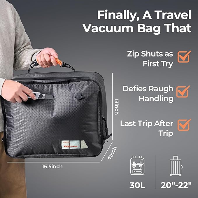 Apex Series Vacuum Bags for Travel Luggage, 180° Open, Reusable Compression Bags for travel Pack, Vacuum Seal Packing Cube for Cloth (2Medium+Pump)