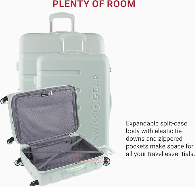 SwissGear 7366 Signature Hardside Expandable Luggage with Spinner Wheels, TSA Lock, Cup-Holder, Clearly Aqua, 3-Piece Set (19/23/27)
