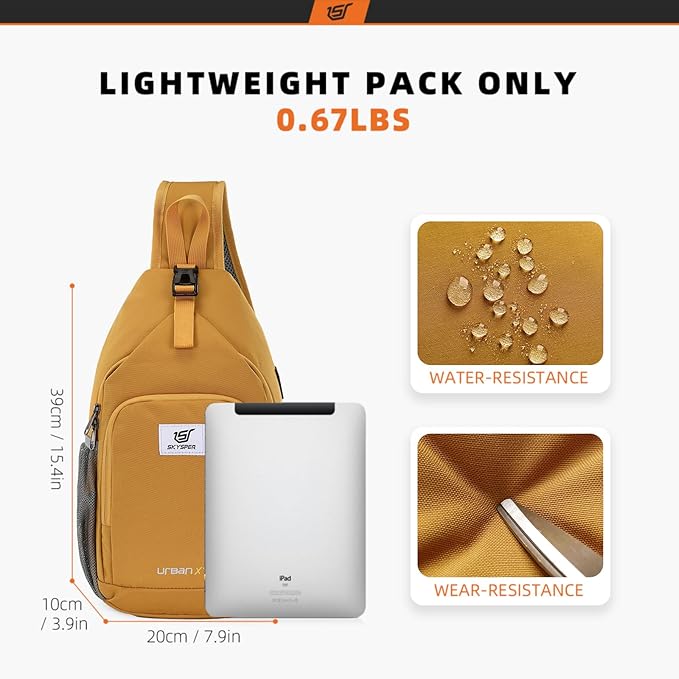 SKYSPER Sling Bag RFID Crossbody Sling Backpack Cross Body Shoulder Bag Travel Hiking Daypack for Women Men(Apricot)