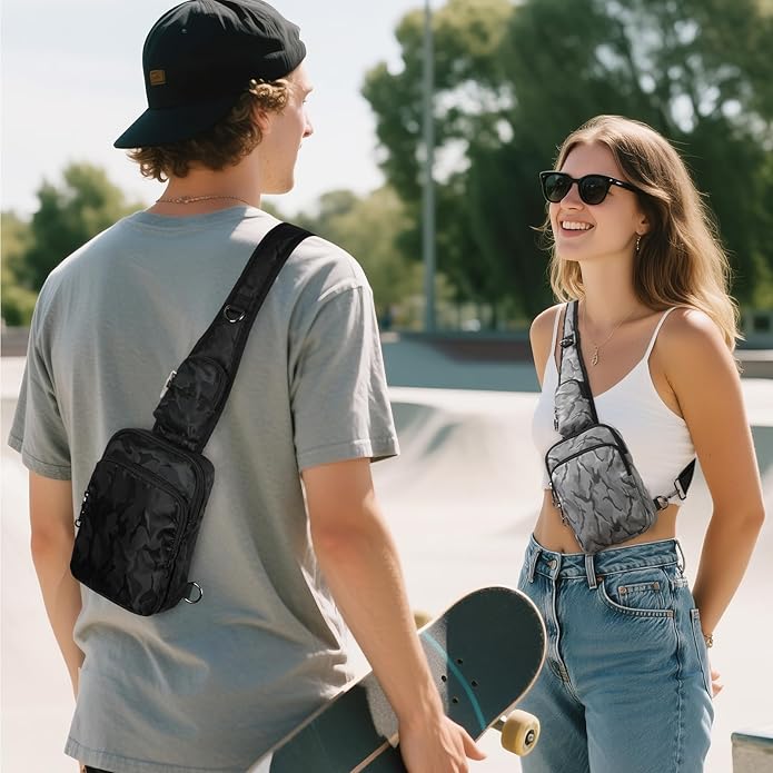 BROADREAM Mini Crossbody Sling Bag, Small Chest Bags Dual Pocket with Zipper Lock, RFID Blocking & Water Resistant Women Men