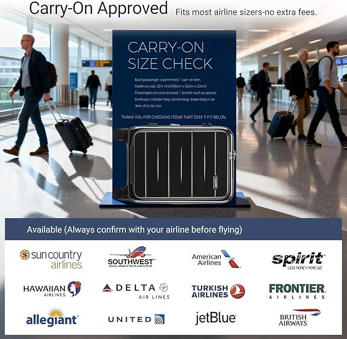 Carry On Luggage with Top Opening, Expandable with Front Pocket and USB Charging Port, Lightweight with Front Compartment Rolling Suitcases with Spinner Wheels (Black, 20 Inch)
