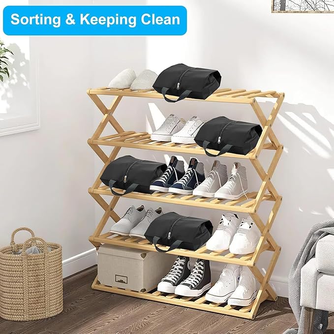 5Pcs XL Travel Shoe Bags Portable Travel Gifts Shoe Organizer with Zipper Closure, Waterproof Nylon Shoe Storage Organizer with Handle Travel Bags For Men and Women, Black