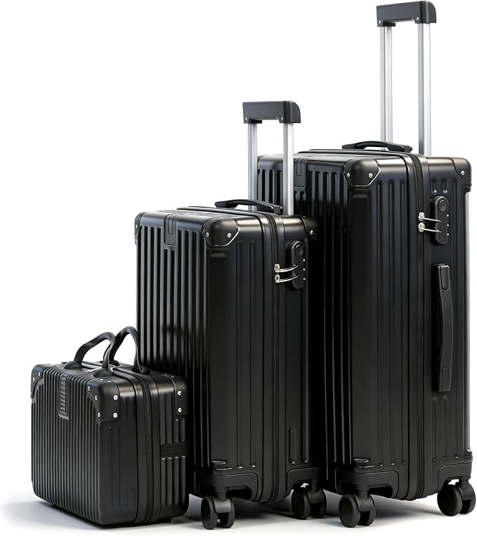Carry On Luggage with Spinner Wheels,PC Hard Shell Suitcase with USB Port,Lightweight Travel Luggage Airline Approved for Men Women,Black,3-Piece Set (14/20/24)