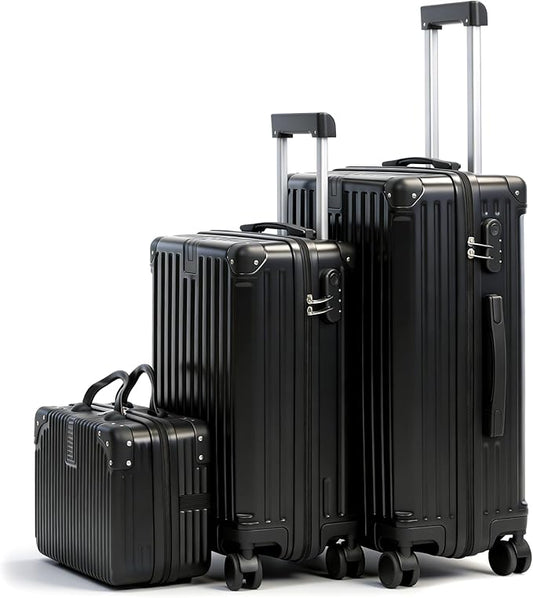 Carry On Luggage with Spinner Wheels,PC Hard Shell Suitcase with USB Port,Lightweight Travel Luggage Airline Approved for Men Women,Black,3-Piece Set (14/20/24)
