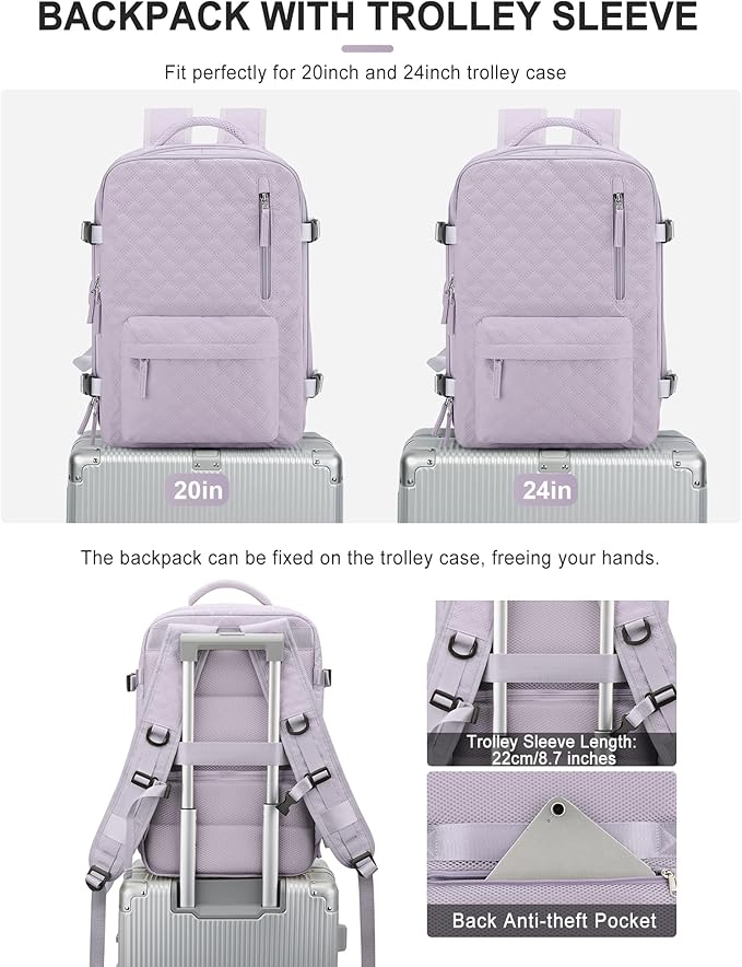 VGCUB Large Travel Backpack for Women Men, Carry on Backpack Airline Approved Gym Backpack Waterproof Business Laptop Daypack,Purple