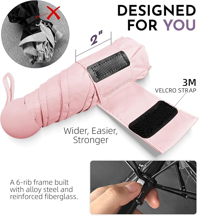 Travel Mini Umbrella Compact Small & Lightweight, UV Rain Protection, Pocket-Sized Folding Umbrellas with Quickdraw & Case for Men Women & Kids Backpack