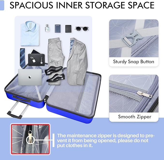 AnyZip Luggage PC ABS Hardside Lightweight Suitcase with 4 Universal Wheels TSA Lock Carry-On 20 Inch Blue