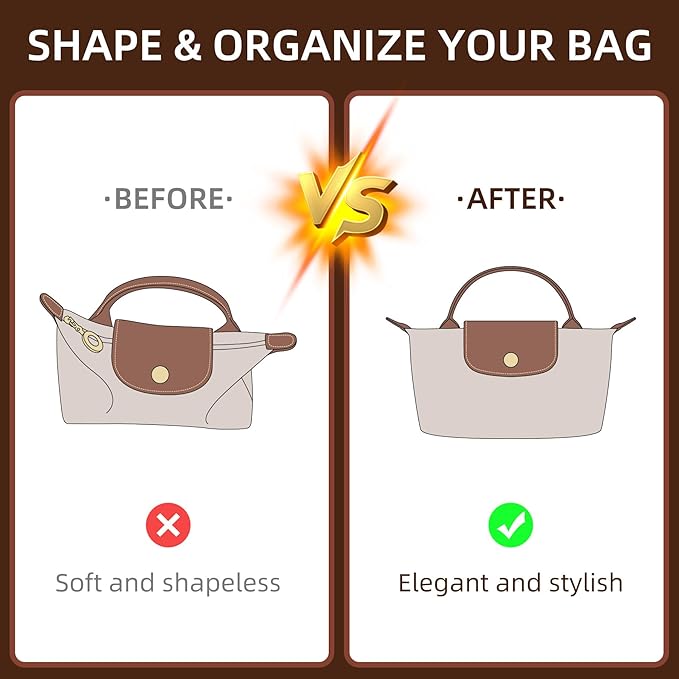 Doxo Purse Organizer Insert for Longchamp Le Pliage XS and More, Lightweight Waterproof DupontPaper Bag Inner Linner Shaper, Keeps Bags Shaped & Neat (White, Mini)
