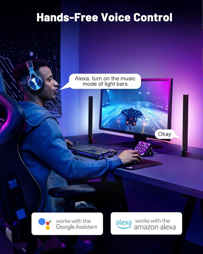 Smart RGB+IC LED Light Bars, 15 Inch Gaming Lights for TV Backlight, Color Changing Lights with Music Sync, 16 Million Colors, Works with Alexa & Google Assistant, 44 Dynamic Modes for TV Monitor Room