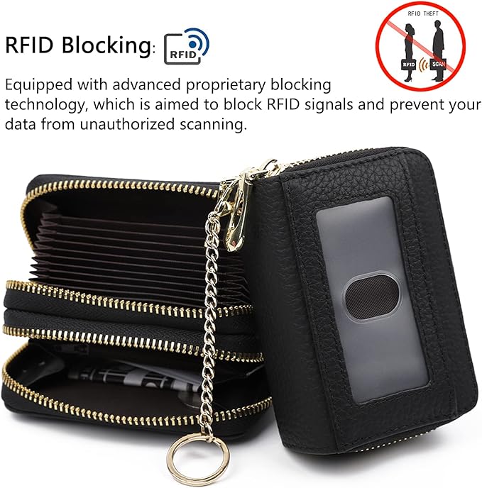imeetu RFID Credit Card Holder, Small Leather Zipper Card Case Wallet for Women