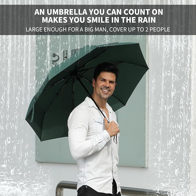 Anntrue Windproof Travel Umbrella, Auto Open Close Lightweight Compact Portable Backpack Folding Umbrella, Perfect for Car, Purse, Men and Women(Dark Green)