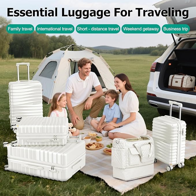 Joyway Luggage Sets 6 Piece with Detachable Spinner Wheels, Lightweight Hard Shell Travel Suitcse Set with TSA Lock (White, 6 Piece Set)