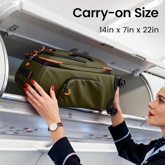 22" Luggage, Softside Suitcase w/Double Spinner Wheels, Waterproof,Lightweight Rolling Suitcases for Men/Women（Green,22in）