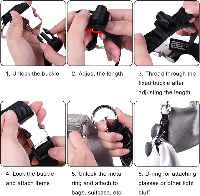 Wisdompro Jacket Gripper Strap, Add a Bag Luggage Straps Baggage Suitcase Belts Travel Accessories with Hook and D-Ring - Make Your Hands Free, Easy to Carry Your Extra Bags - Black