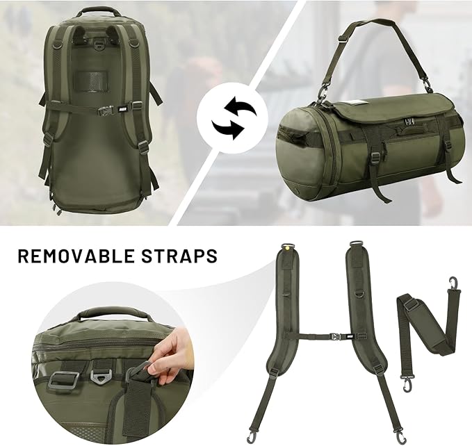 MIER Large Duffel Backpack Sports Gym Bag with Shoe Compartment, Heavy Duty and Water Resistant, Dark Green, 60L