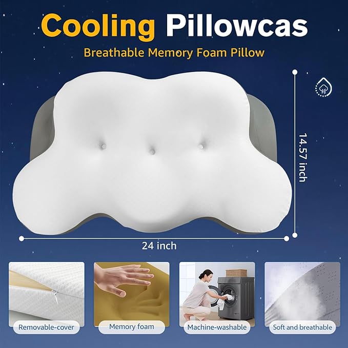 Cervical Neck Pillow, Pillows for Neck and Shoulder Pain, Contour Pillow, Neck Pillows, Pillow for Neck Pain Relief, Side Sleeper Pillows for Adults, Ergonomic Pillow, Memory Foam Pillows(Light_White)