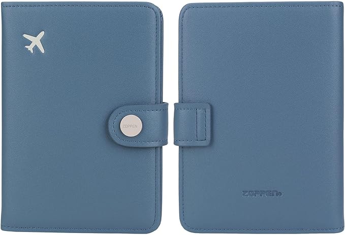 ZOPPEN Passport Holder Women, Passport Cover Travel Wallet Rfid Blocking Passport Wallet Cover Case Travel Essentials Document Organizer, Denim Blue
