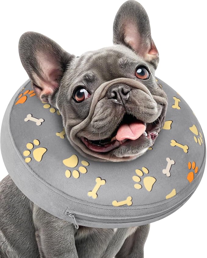 Inflatable Dog Pillow Cone Collar After Surgery, Donut Soft Neck Cone for Beagle French Bulldog Medium Plus Dogs, etc, Recovery E Collar to Stop Licking Paw