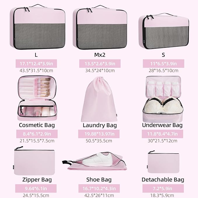 BAGAIL 8 Set/9 Set Packing Cubes Luggage Packing Organizer for Travel, Suitcase Packing Bags for Travel Accessories