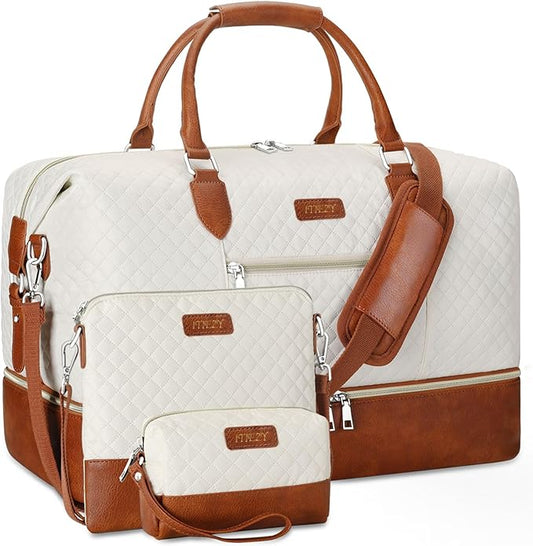 Weekender Bag for Women, Travel Duffel Bag Carry On Overnight Bag with Shoe Compartment Large Nylon Travel Weekend Tote Bag